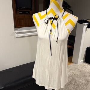 Off White Halter Top with Black Cord Tie